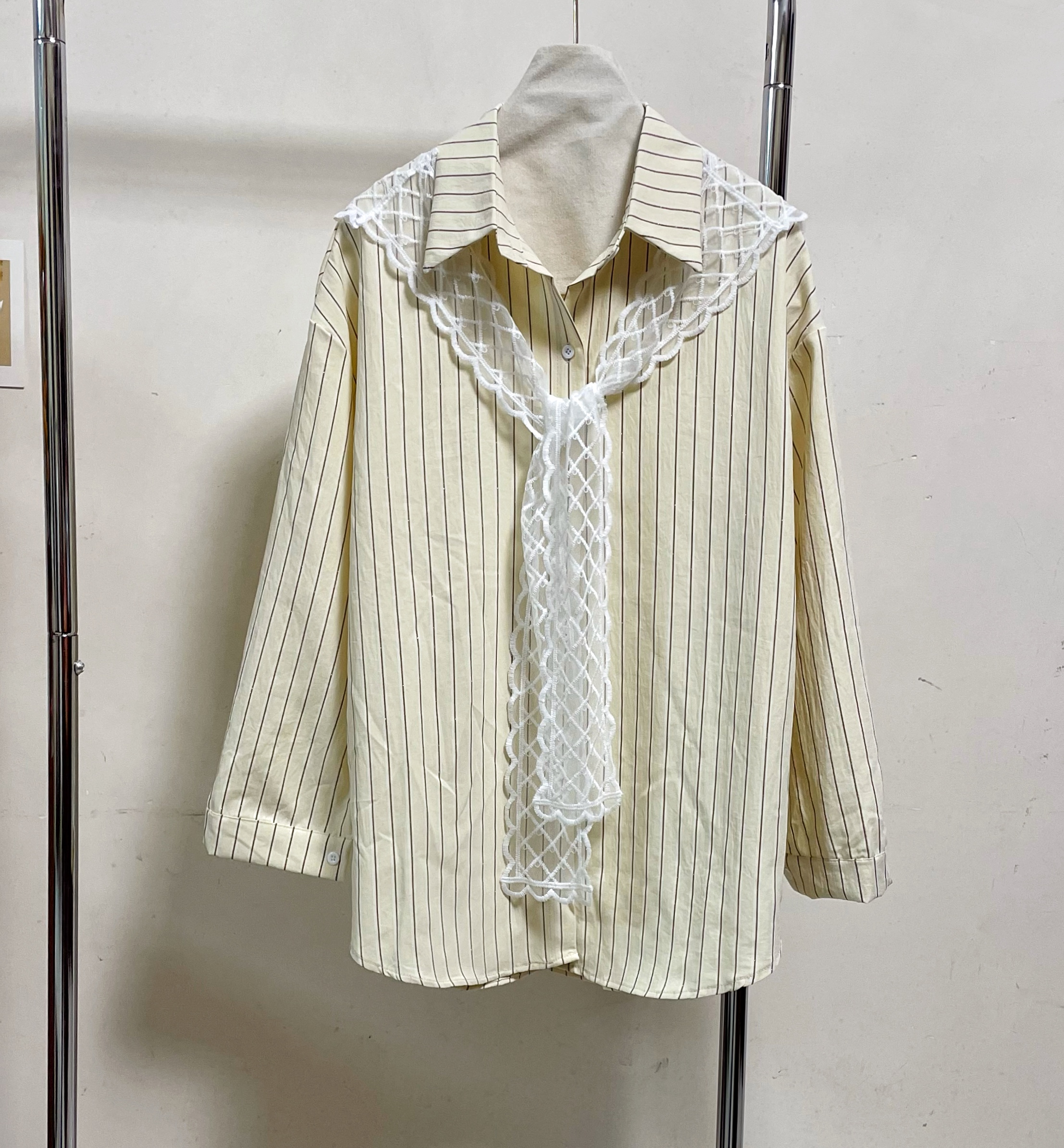 Real photo 2025 spring and summer new POLO neck long-sleeved shirt women's fashionable temperament cardigan top