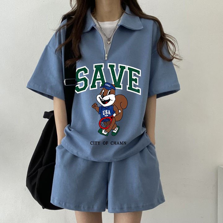 款休閒跑步網紅運動服套裝女寬鬆夏裝
