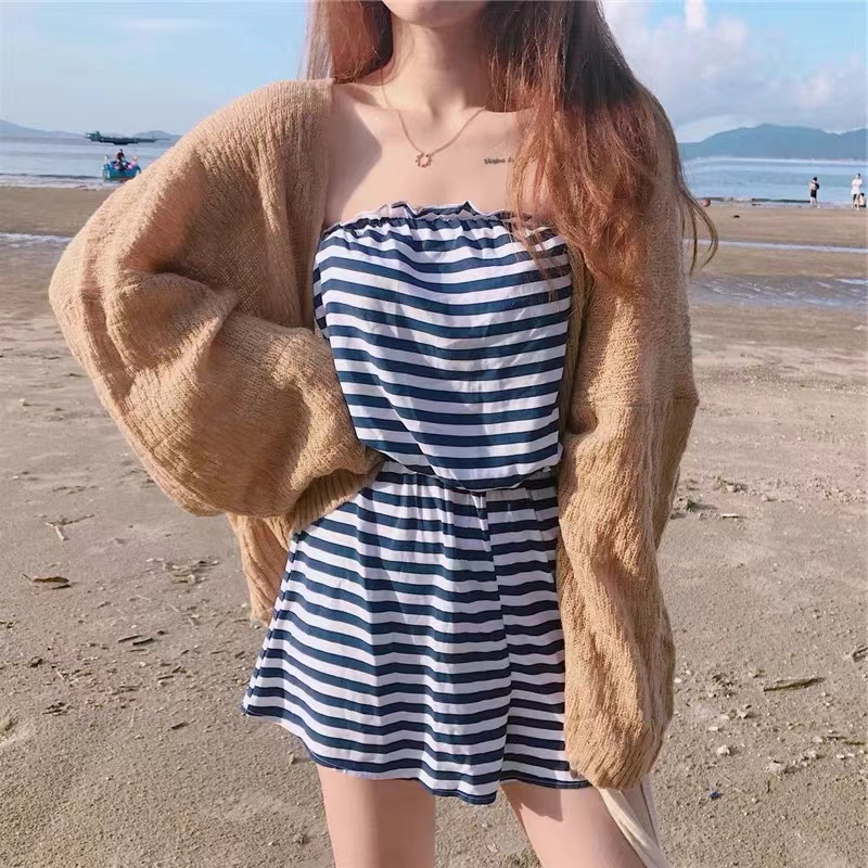 港味復古chic風慵懶寬鬆薄款長袖針織衫夏季百搭顯瘦防曬衣開衫女