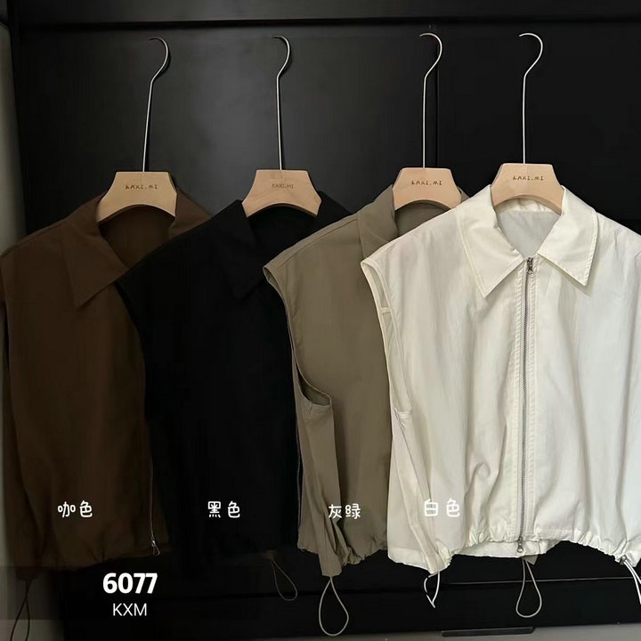 Summer new casual polo collar sleeveless horse clip thin loose zippered vest top for women