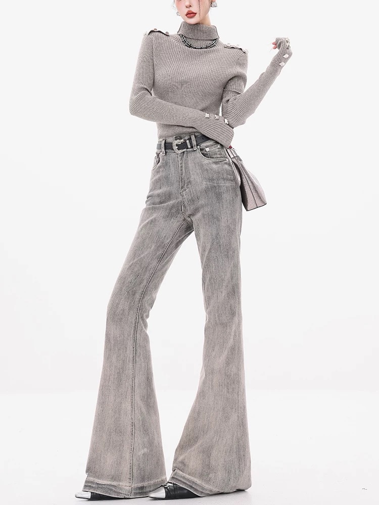 American retro light-spicy jeans for women with high waist design 2025 spring new slim and versatile light-slim trousers