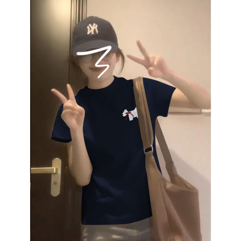純棉 韓國chic夏季新款韓版修身顯瘦字母印花短袖t恤女百搭上衣潮