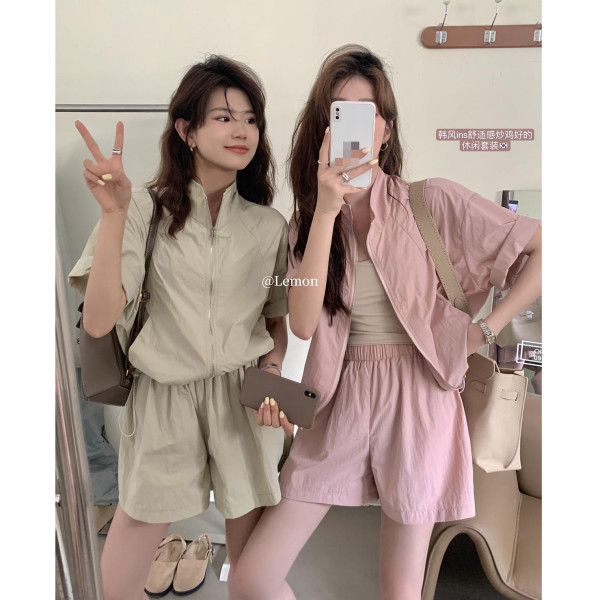 Two-piece set 2025 summer new fashion casual style top + shorts set two-piece set for women