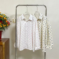 Real photo of the Korean Dongdaemun 2025 summer new sweet and gentle polka dot Polo collar loose lantern sleeve shirt