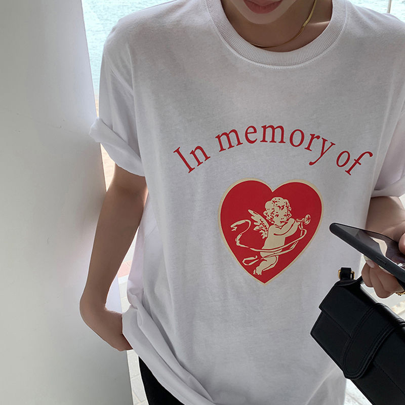 Summer loose short-sleeved Korean version of little angel love T-shirt women's design casual top