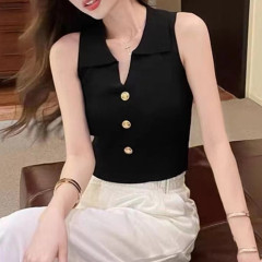 小香風針織背心女夏季薄款設計感小眾POLO領顯瘦短款別致上衣