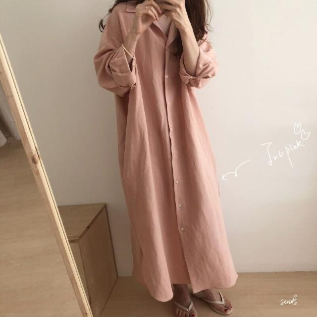 2025 new Korean lazy style simple and fashionable super long over-knee shirt large size solid color lapel cardigan shirt