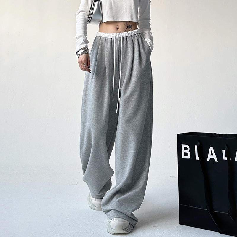American black sweatpants for women in spring and autumn loose casual thickened sweatpants knitted wide-leg pants
