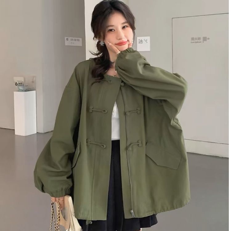 New Chinese style military green work clothes windbreaker jacket for women in spring and autumn 2025 new buttoned top jacket for women