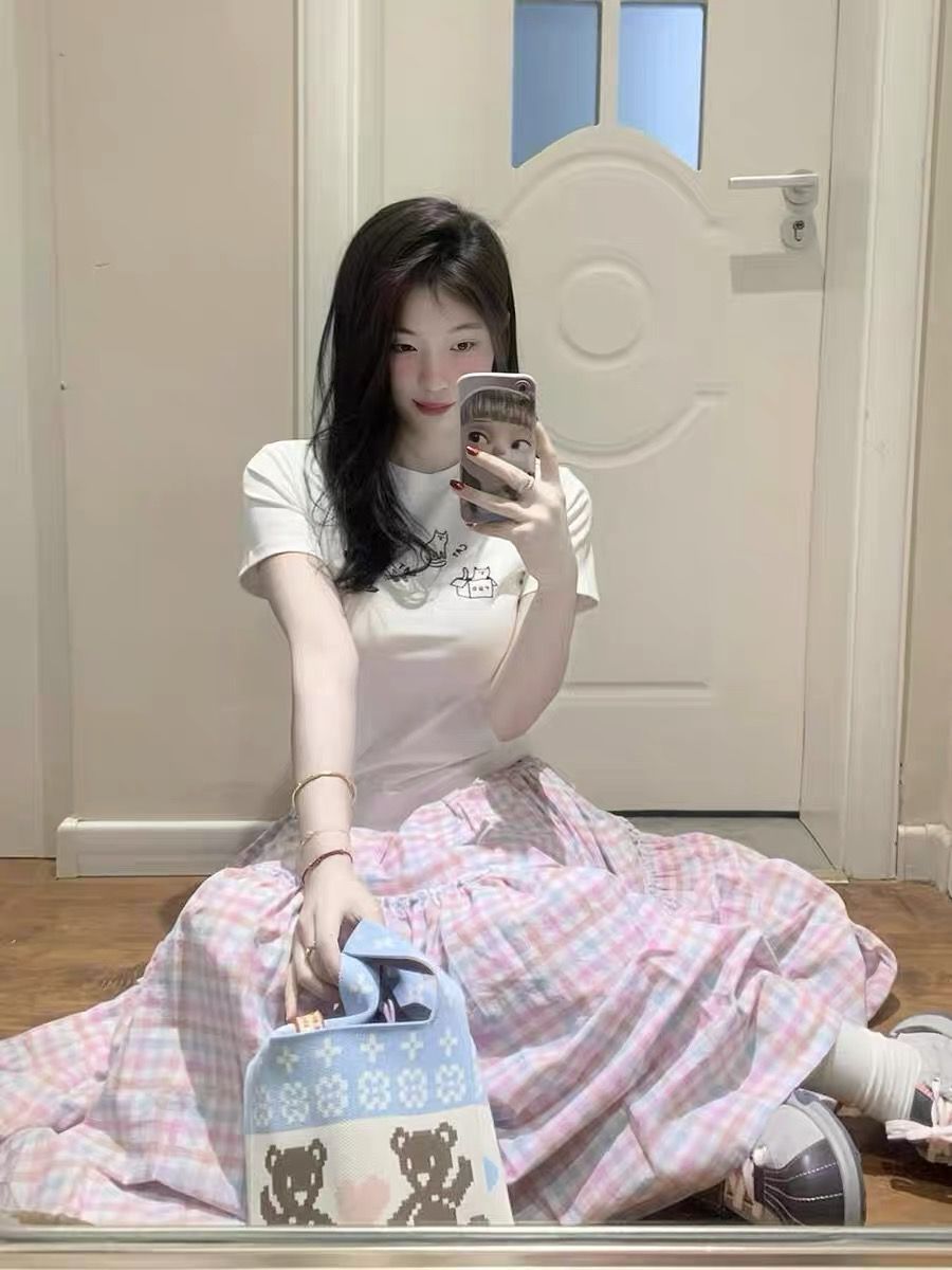 純棉 韓國chic夏季新款韓版修身顯瘦字母印花短袖t恤女百搭上衣潮