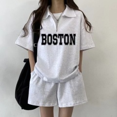 韓系chic夏季簡約百搭印花設計感寬鬆休閒套裝女