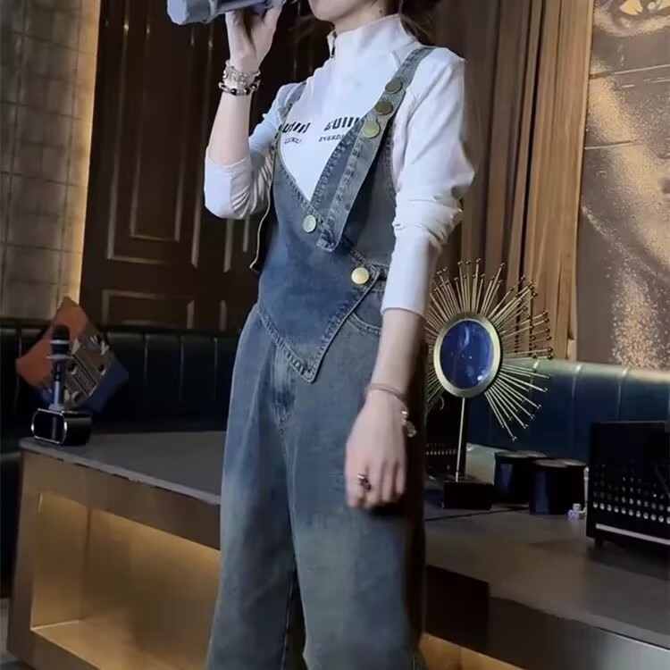 2025 Spring and Autumn New Fashion Stylish Versatile Trendy Design Unusual Bodysuit Denim Overalls for Women