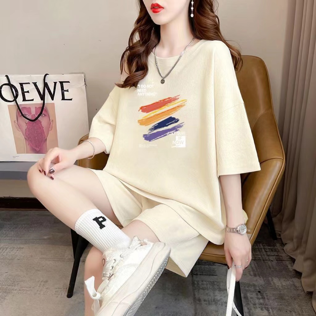Lazy style cartoon sportswear suit for women in summer 2025 new casual shorts for women two-piece set