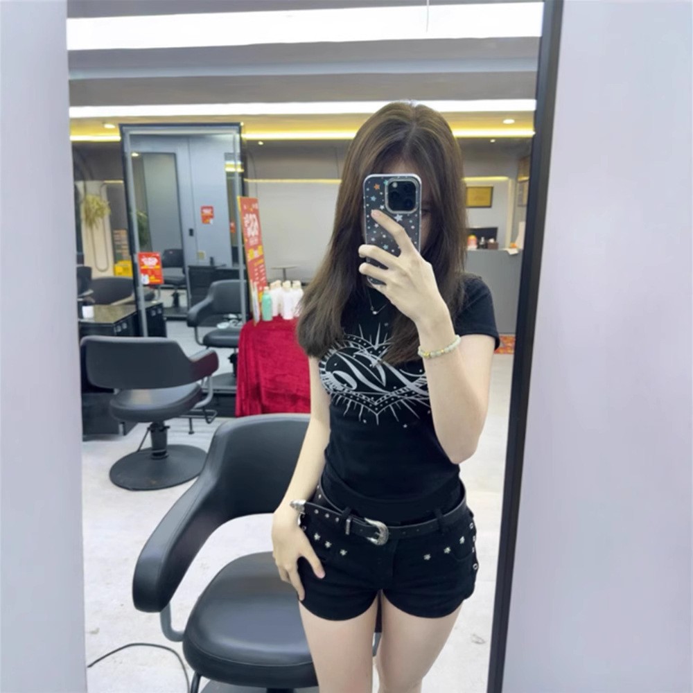 純棉 韓國chic夏季新款韓版修身顯瘦字母印花短袖t恤女百搭上衣潮