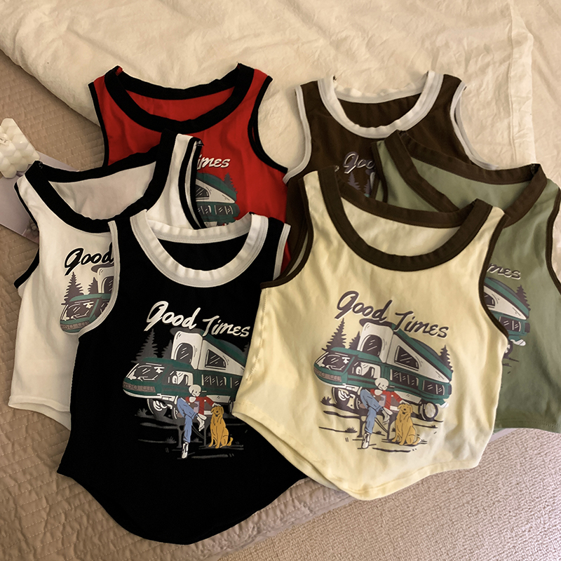 Real shot~ Spring design-sensory printed contrasting sports suspender vest for women with chest pads versatile base top