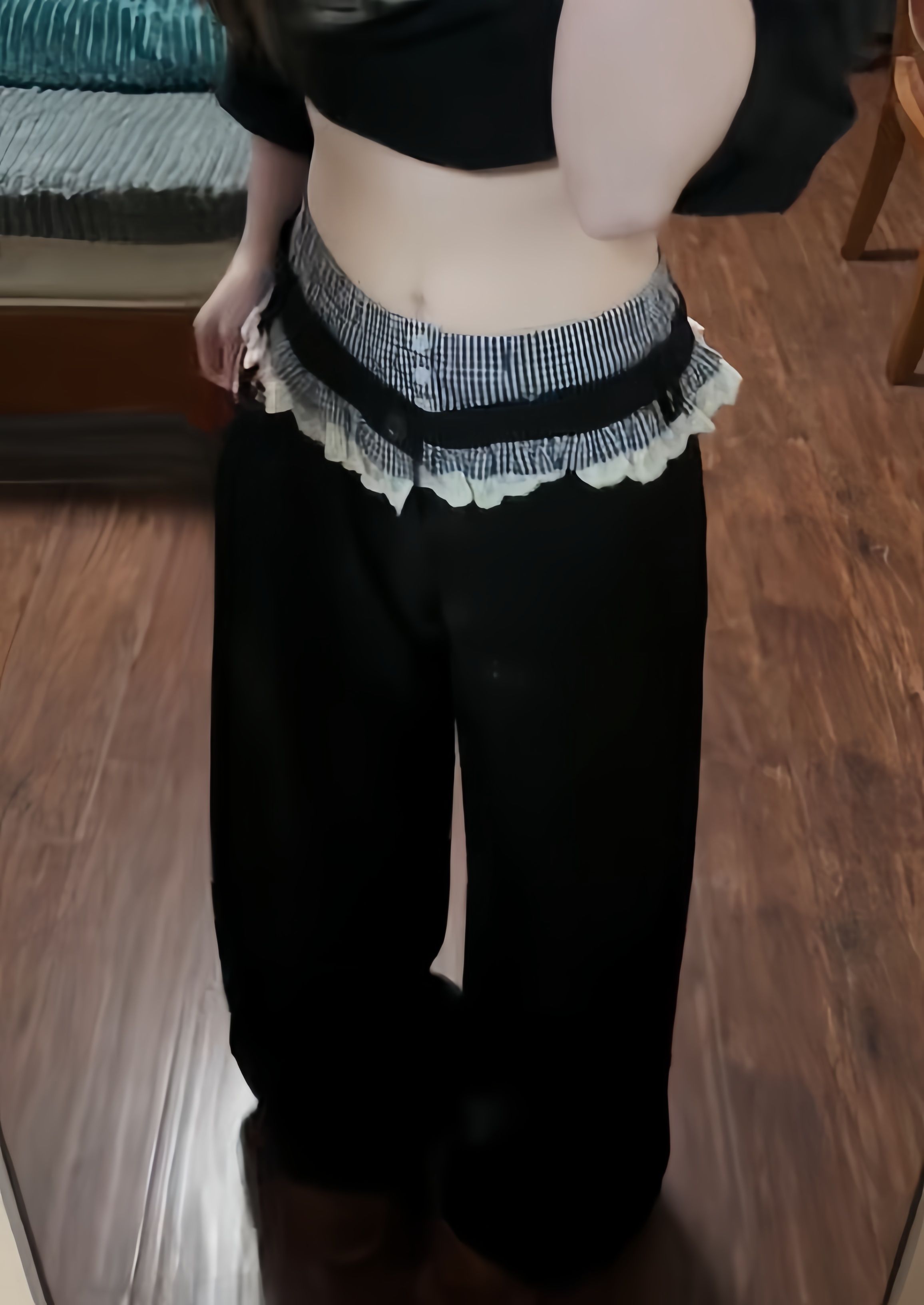 韓國chic西裝腰頭拼接花邊雙腰頭休閒褲女2025新款寬鬆直筒闊腿褲