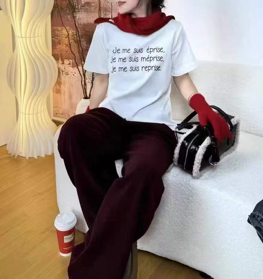 Korean English letters loose short-sleeved T-shirt for women 100% pure cotton top base shirt