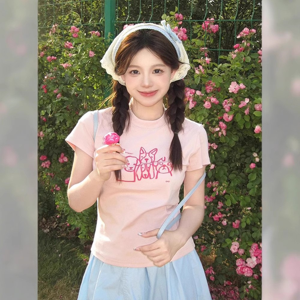 純棉 韓國chic夏季新款韓版修身顯瘦字母印花短袖t恤女百搭上衣潮