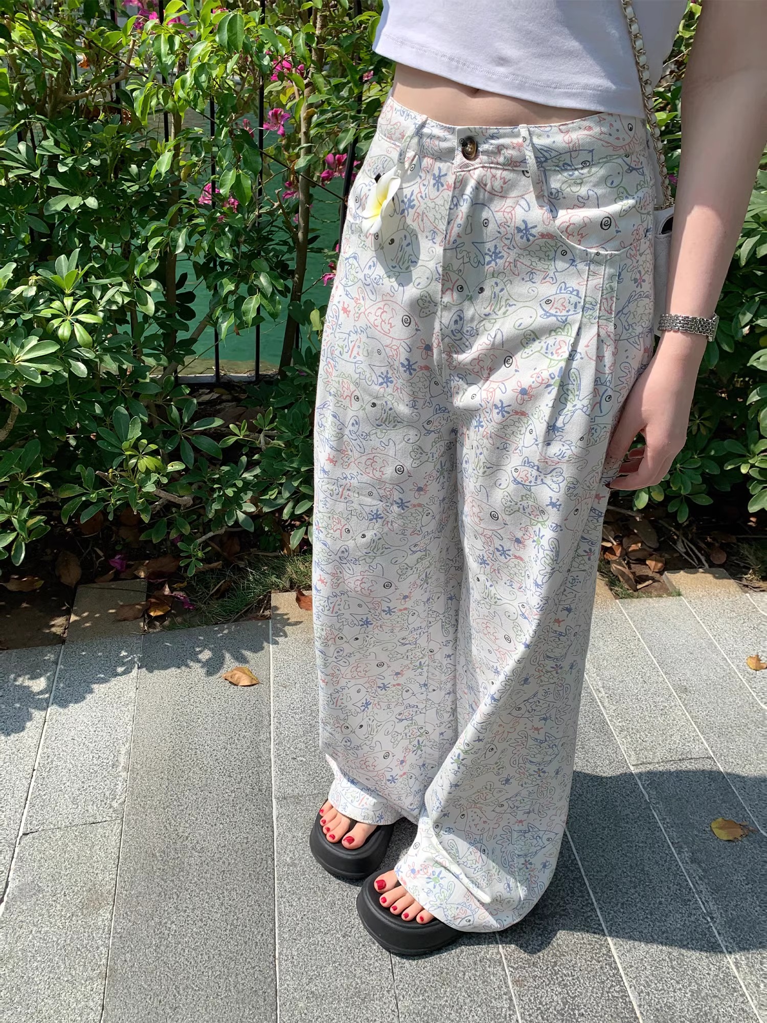 2025 summer new style fun graffiti set, really annoying, rainbow pudding lazy and relaxing casual pants, women's pants