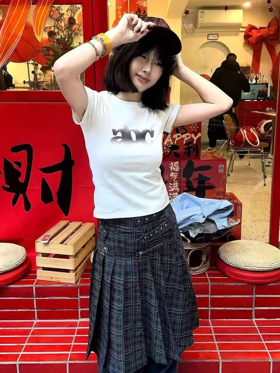 純棉 韓國chic夏季新款韓版修身顯瘦字母印花短袖t恤女百搭上衣潮