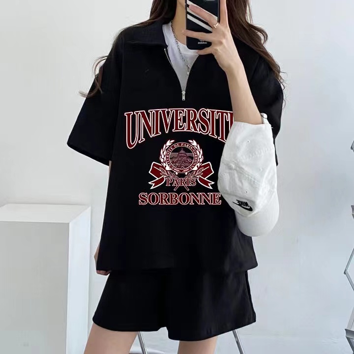 College style casual short-sleeved shorts student cute women sportswear suit women matching two-piece set letters Japanese