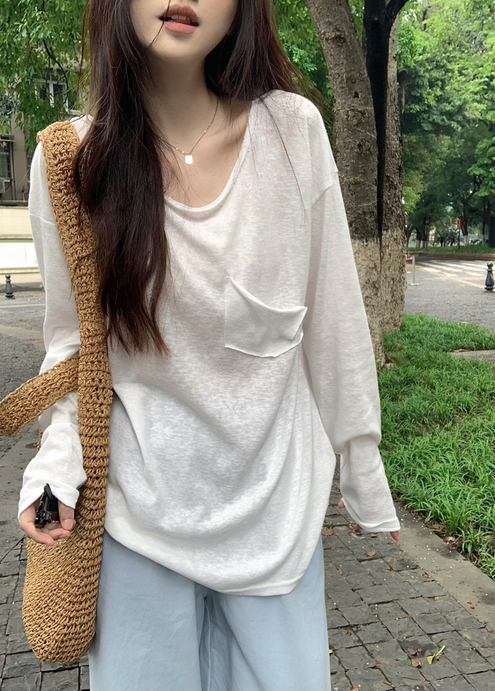 Real photo of white thin lazy loose sun protection top simple high waist wide-leg casual pants