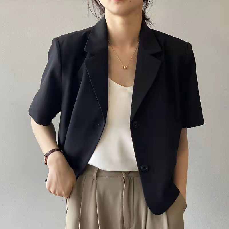 Women's thin short sleeve suit jacket for spring and summer, Korean style, trendy, lightweight, short length, online fashion mini suit top