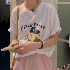 Short-sleeved T-shirt female student ins trendy Korean loose lazy style half-sleeved top