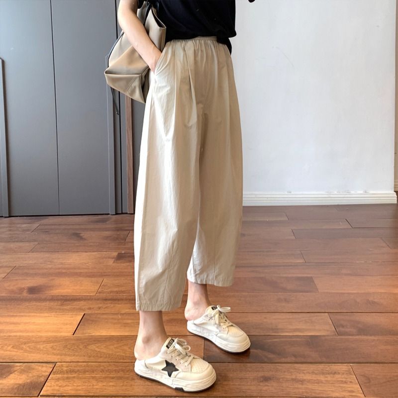Japanese-style casual women's summer straight-leg versatile loose nine-quarter harlon pants radish pants petite length pants