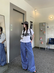 Real-shot plaid loose wide-leg pants sweet and spicy casual pants