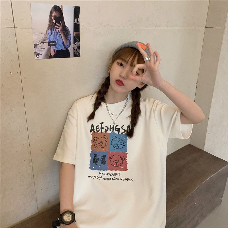 超火卡通印花短袖T恤女春裝2025年新款洋氣中長款白色打底衫上衣