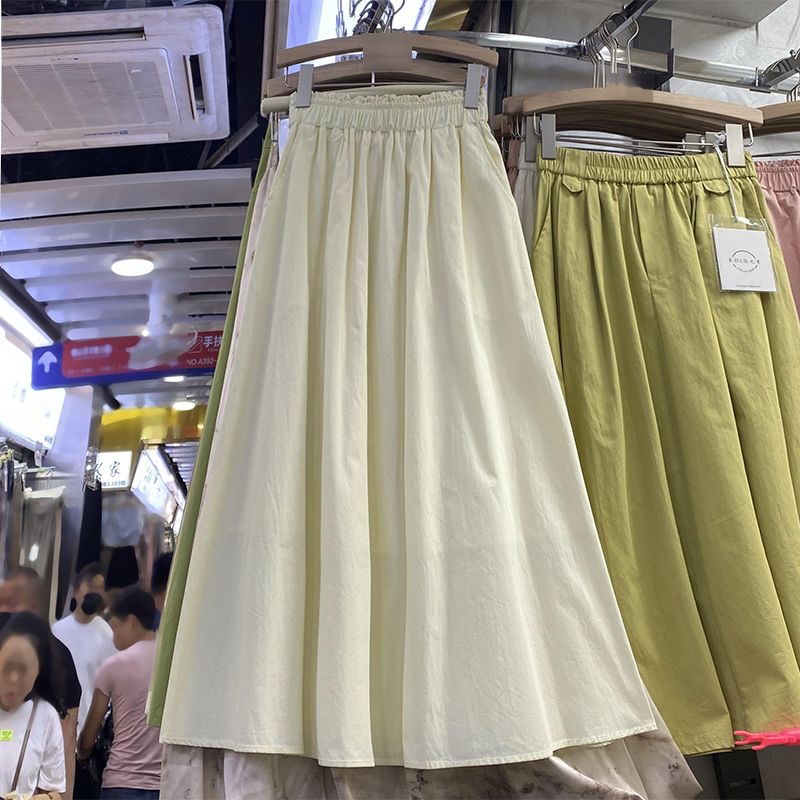 Women's 2025 summer new French sweet solid color versatile pleated high waist slim A-line skirt
