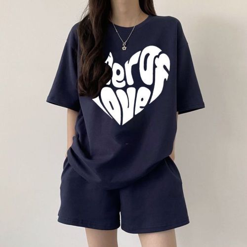 Women's Loose Fashion Youthful Short-Sleeve Korean Shorts New Casual Summer Outfit with Letters Slimming