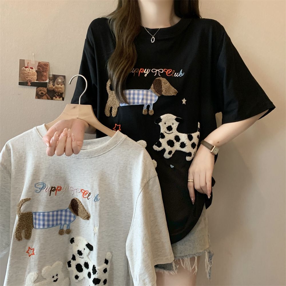 Real shot 21 pure cotton 210g 100% cotton short-sleeved T-shirt for women's towel embroidered patch