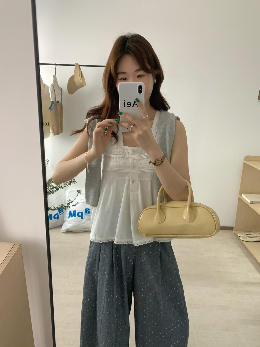 實拍～2025春夏季新款休閒百搭鈎花花邊方領娃娃衫背心上衣襯衫