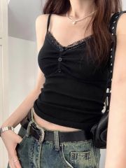 人棉花邊蕾絲白色吊帶背心女夏季內搭辣妹風