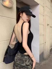 帶胸墊 新款復古美式露背小吊帶背心女夏季u型美背內搭上衣潮