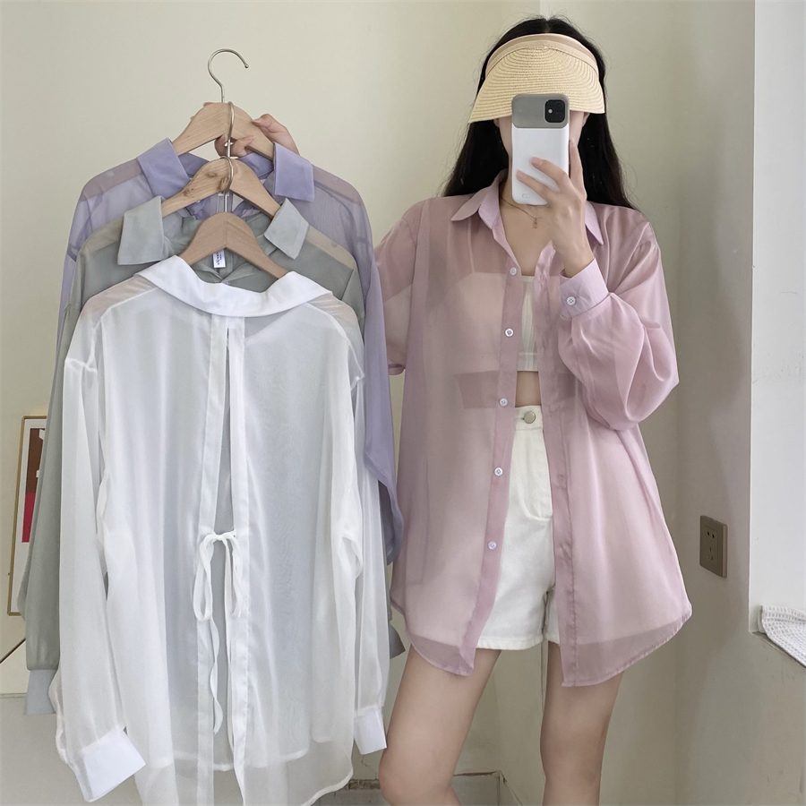 Real photo 2025 summer air conditioner shirt sunscreen shirt design sense little trick on the back of the pearlescent snowproof shirt for women