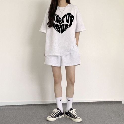 Women's Loose Fashion Youthful Short-Sleeve Korean Shorts New Casual Summer Outfit with Letters Slimming