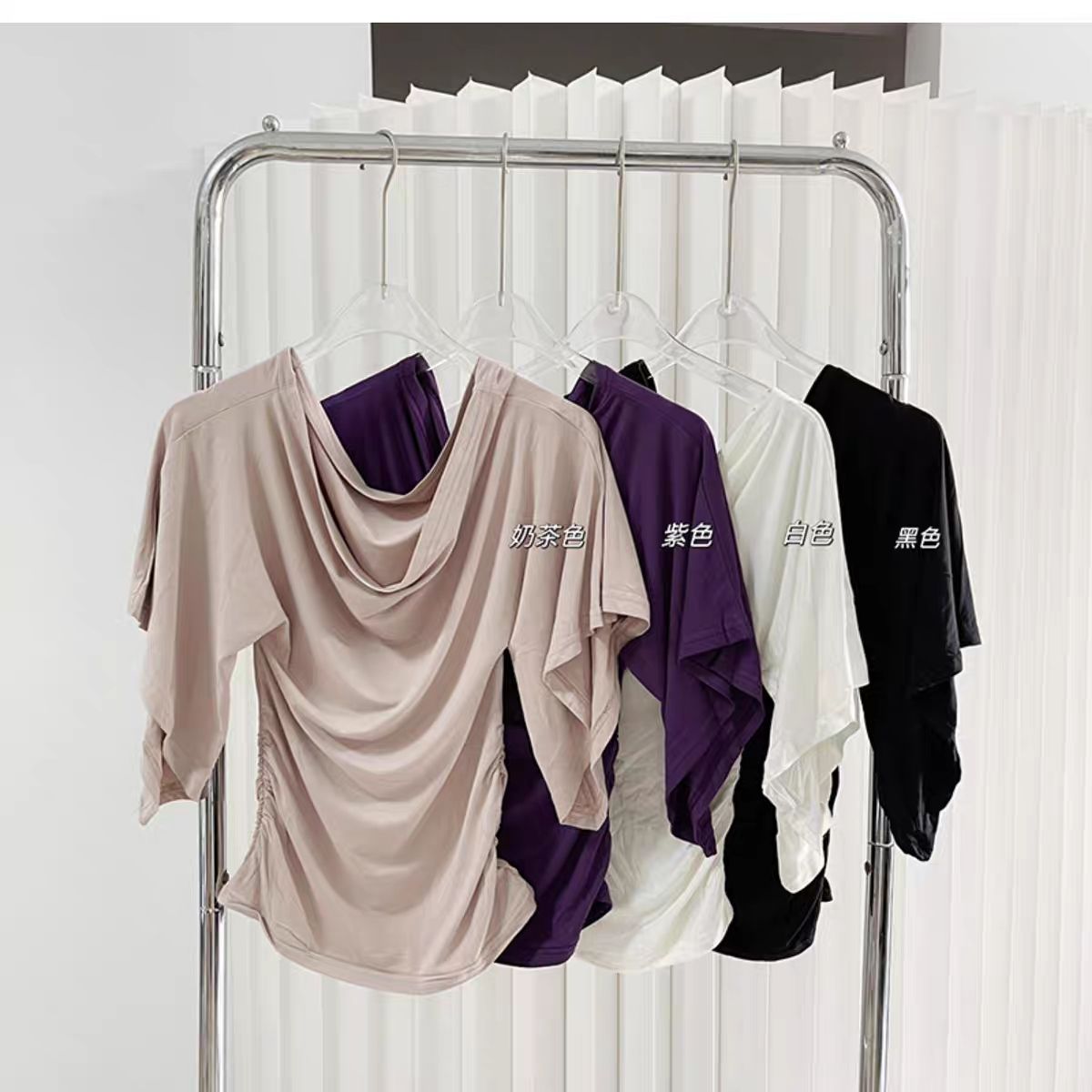 New irregular side slit T-shirt fashionable and elegant versatile T-shirt women's slim top