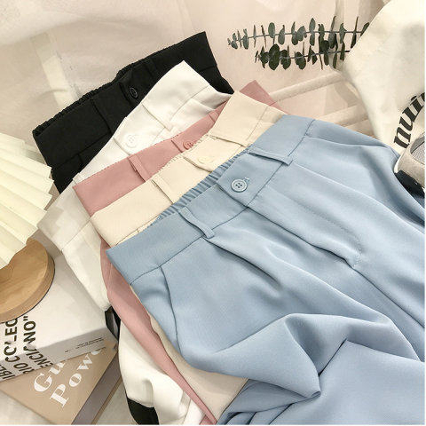 Korean-style high-waisted loose-fitting slim straight-leg cigarette pants with a nine-hole casual blazer pants.
