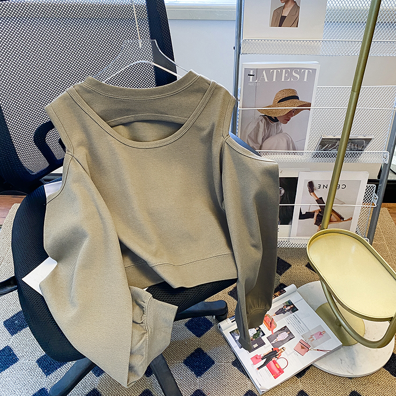Real shot 2025 beautiful cotton twill autumn clothes with two sides design niche sweatshirt for women