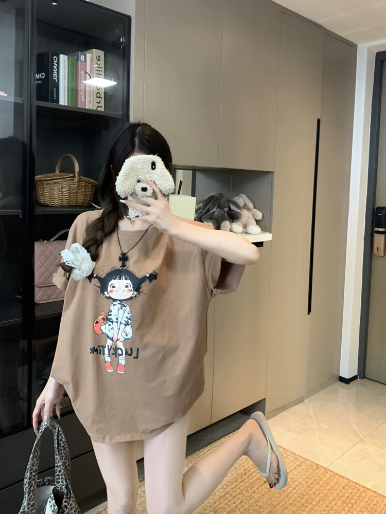 Real shot, cartoon print, age-reducing loose and lazy versatile T