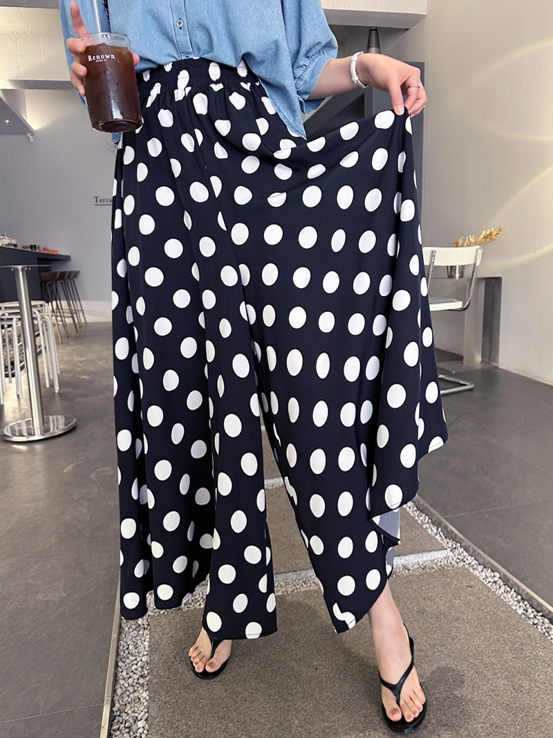 Fashionable and simple Korean Dongdaemun new style women's pants, large polka dot wide-leg pants, loose casual pants, retro long…