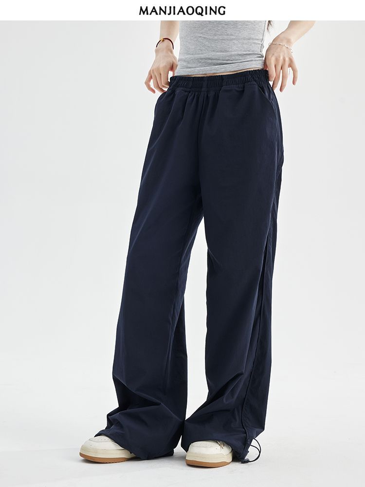 Lazy style ins fashion, versatile literary popular casual pants for women in spring and summer high-waisted slimming versatile straight pants trendy