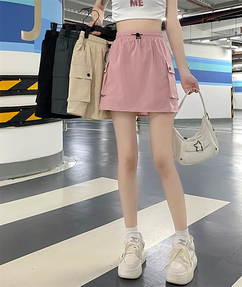 實拍夏季新款寬鬆休閒顯瘦A字百搭抽繩短裙工裝裙女