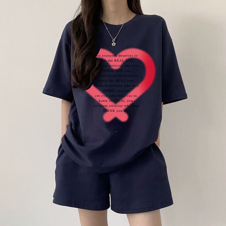 套裝女休閒夏裝字母寬鬆時尚減齡顯瘦短袖韓國短褲新款