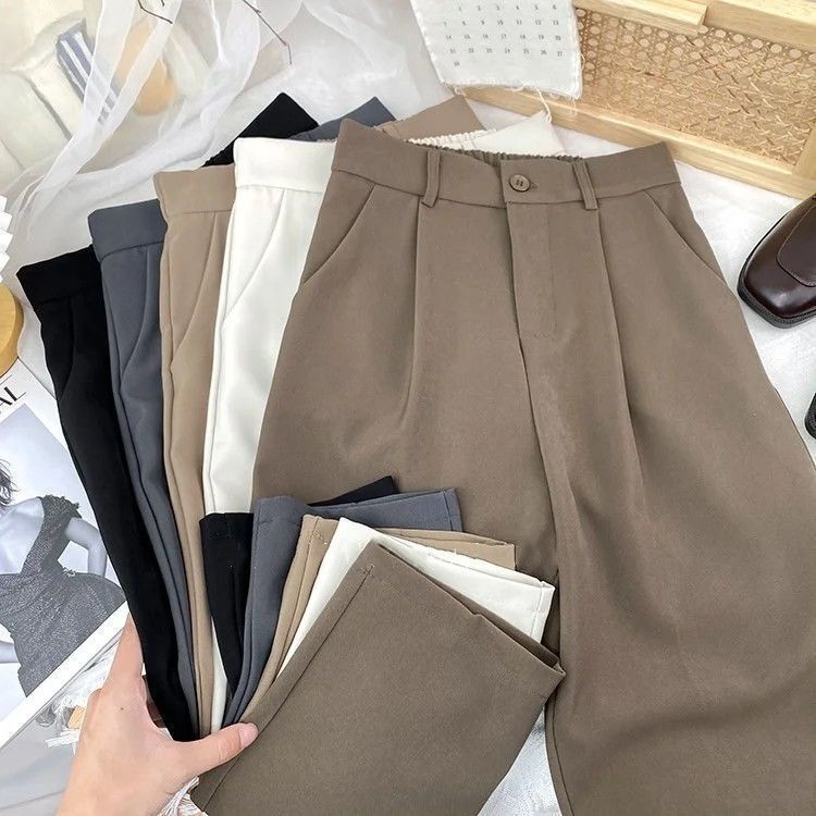 Drooping high waist slimming versatile suit wide-leg pants for women in spring and summer loose slimming floor straight temperament casual trousers