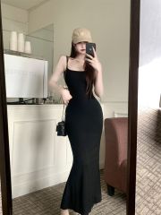 實拍  40支純棉210克 吊帶連衣裙女魚尾裙長款