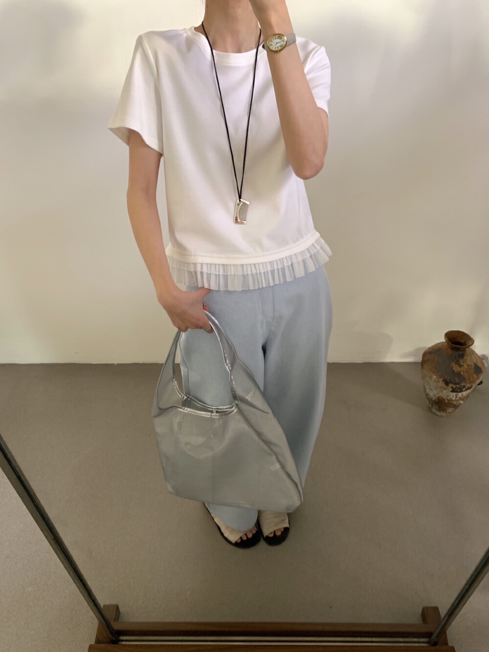 春上新韓版春季新款簡約風格花邊拼接短袖T恤上衣女